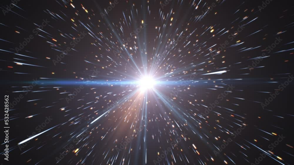 Beautiful Big Bang Universe Creation Illustration. Bright Flash of Light, Huge First Explosion, Blast Wave 3d Animation. Creation of Stars and Galaxies in Space. Scientific Concept. 4k UHD 3840x2160.