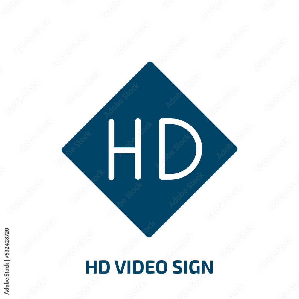 Fototapeta premium hd video sign icon from cinema collection. Filled hd video sign, video, hd glyph icons isolated on white background. Black vector hd video sign sign, symbol for web design and mobile apps
