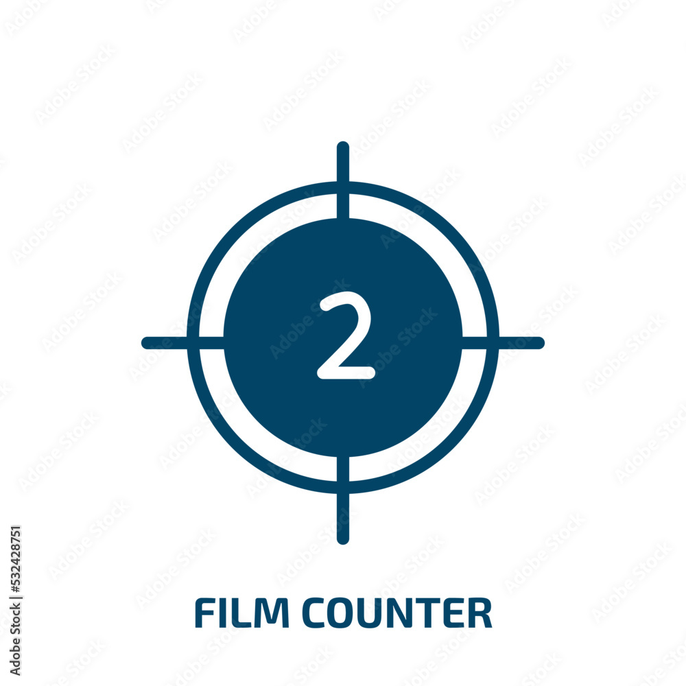 film counter icon from cinema collection. Filled film counter, counter, film glyph icons isolated on white background. Black vector film counter sign, symbol for web design and mobile apps film counter icon from cinema collection. Filled film counter, counter, film glyph icons isolated on white background. Black vector film counter sign, symbol for web design and mobile apps