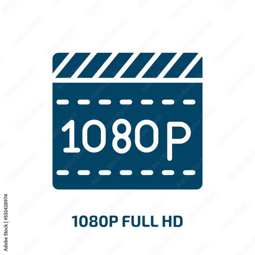 1080p full hd icon from cinema collection. Filled 1080p full hd, movie, video glyph icons isolated on white background. Black vector 1080p full hd sign, symbol for web design and mobile apps
