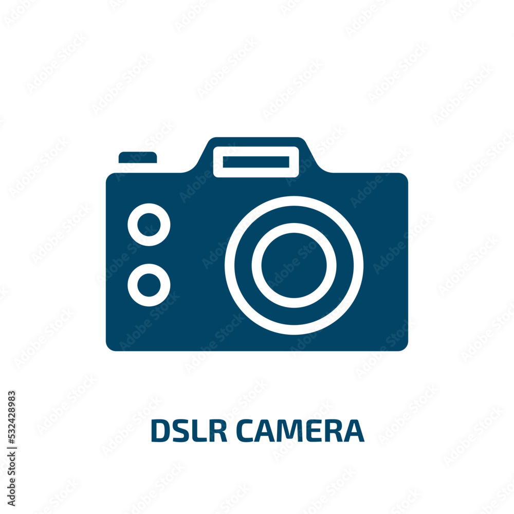 dslr camera icon from cinema collection. Filled dslr camera, camera, photograph glyph icons isolated on white background. Black vector dslr camera sign, symbol for web design and mobile apps
