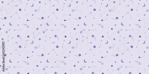 Purple sky repeat pattern, vector background with stars