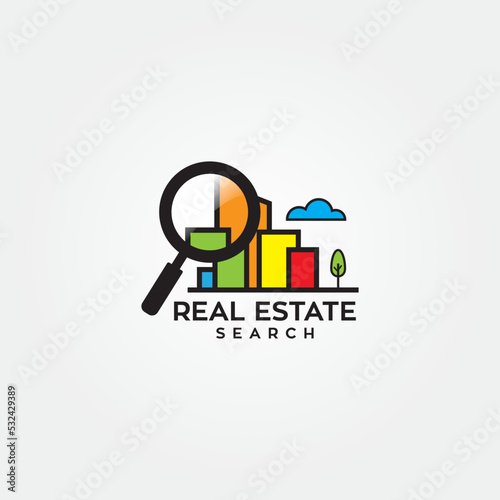 Search real estate logo with magnifier vector art