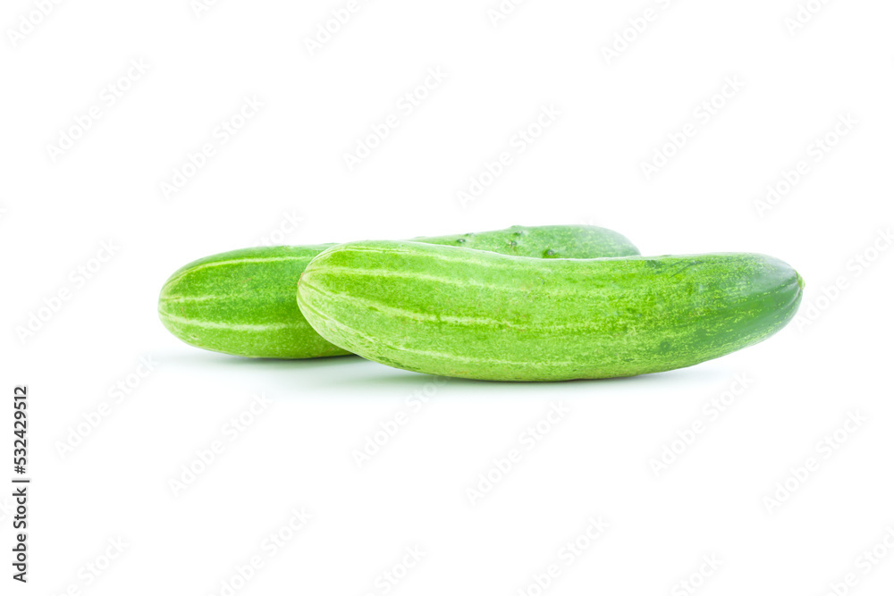 Fresh green cucumbers isolated on white background, Organic vegetables, Herbal plant, Food ingredient