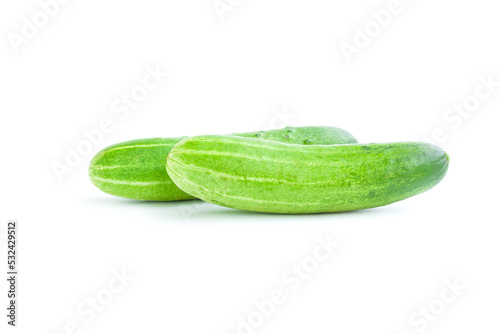 Fresh green cucumbers isolated on white background, Organic vegetables, Herbal plant, Food ingredient