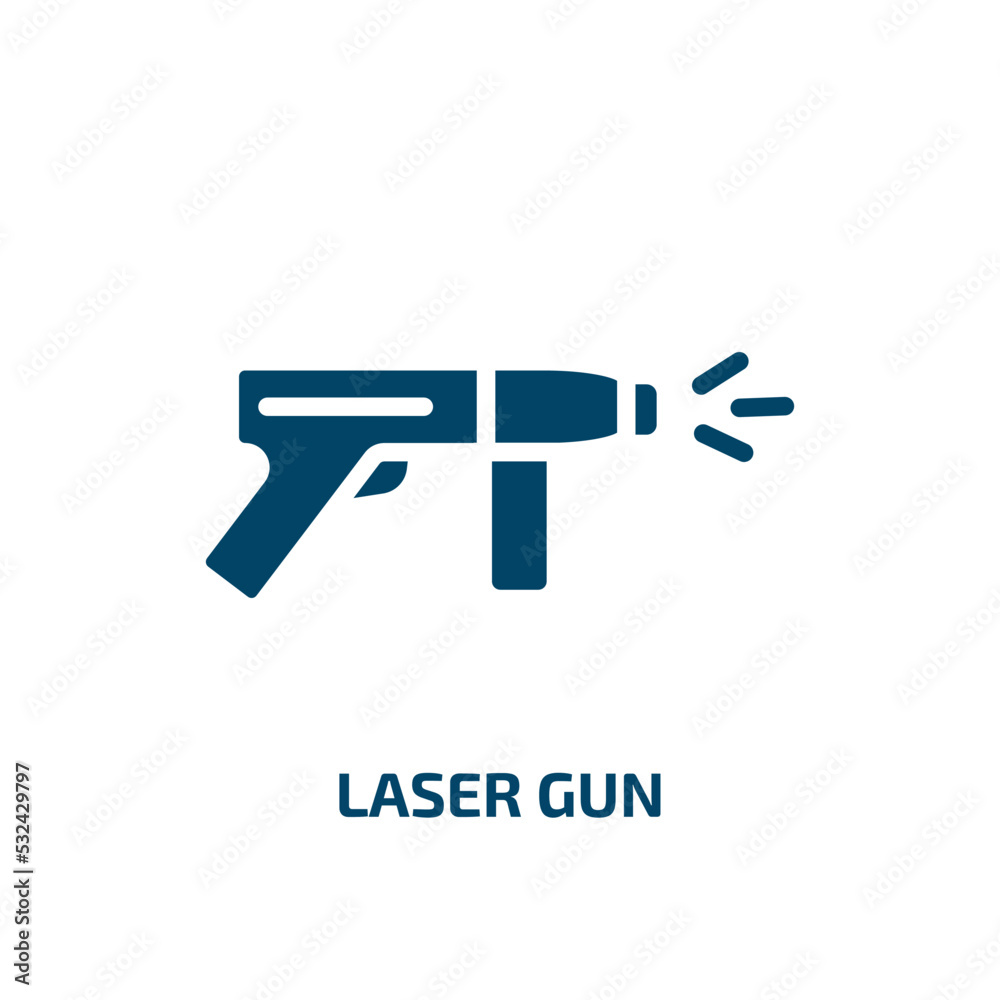 laser gun icon from astronomy collection. Filled laser gun, gun, laser glyph icons isolated on white background. Black vector laser gun sign, symbol for web design and mobile apps
