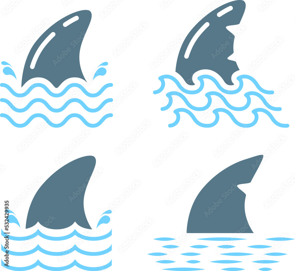 Naklejka premium vector set of shark fin with ocean waves