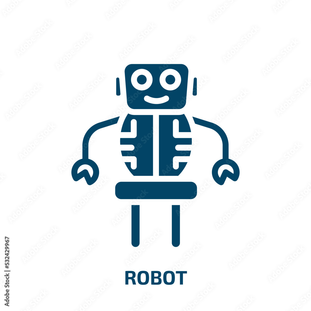 robot icon from artificial intelligence collection. Filled robot, industry, machine glyph icons isolated on white background. Black vector robot sign, symbol for web design and mobile apps