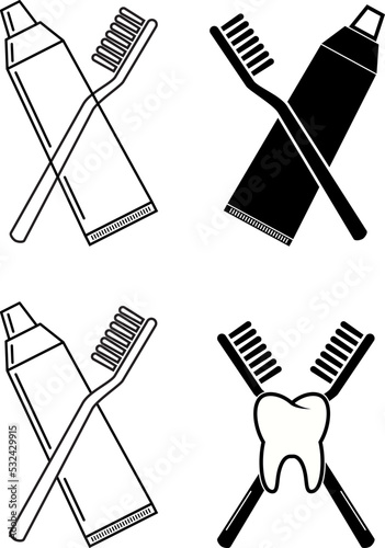 vector set of toothbrush and toothpaste