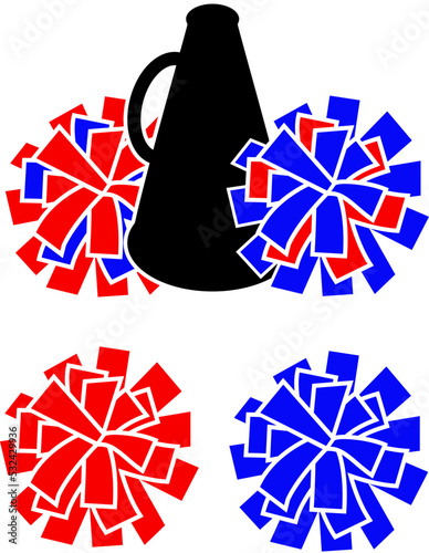 vector set of colorful pom poms, megaphone, cheerleading