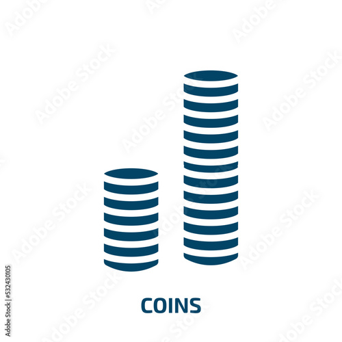coins icon from artificial intellegence and future technology collection. Filled coins, money, coin glyph icons isolated on white background. Black vector coins sign, symbol for web design and mobile