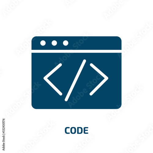 code icon from artificial intellegence and future technology collection. Filled code, business, technology glyph icons isolated on white background. Black vector code sign, symbol for web design and