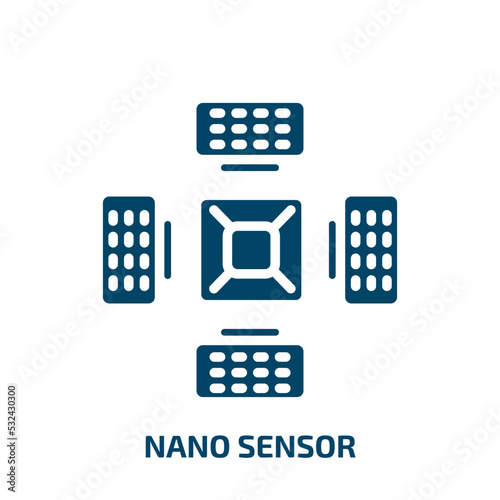 nano sensor icon from artificial intellegence and future technology collection. Filled nano sensor, nano, science glyph icons isolated on white background. Black vector nano sensor sign, symbol for