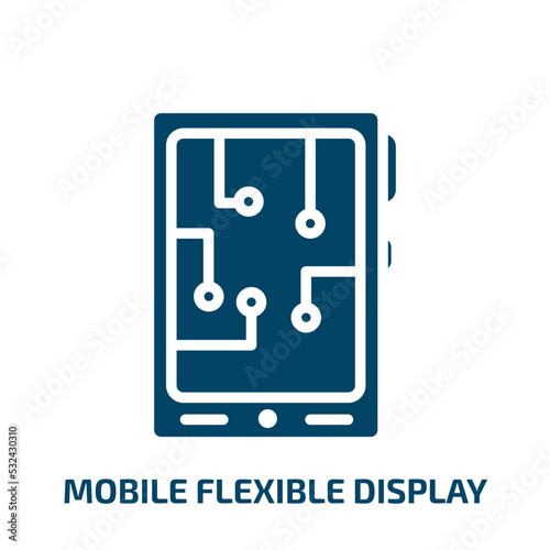 mobile flexible display icon from artificial intellegence and future technology collection. Filled mobile flexible display, flexible, display glyph icons isolated on white background. Black vector