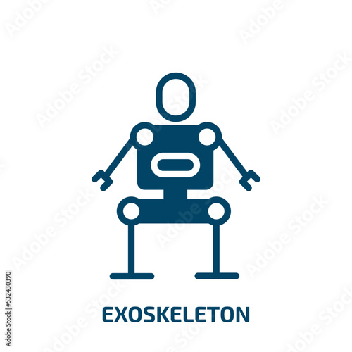 exoskeleton icon from artificial intellegence and future technology collection. Filled exoskeleton, cartoon, technology glyph icons isolated on white background. Black vector exoskeleton sign, symbol