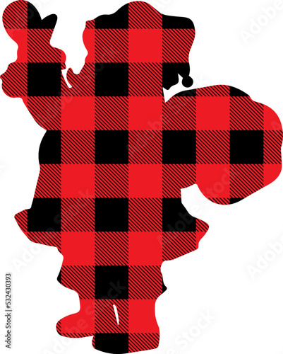 Buffalo Plaid Santa callus  on white background. Tartan plaid for festive background. Design for greeting card, pattern, banner. Vector flat illustration.