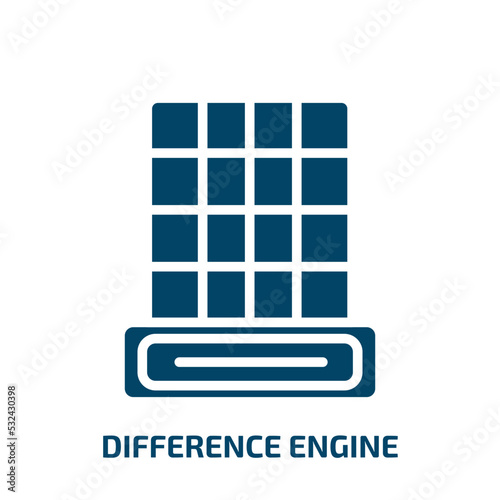 difference engine icon from artificial intellegence and future technology collection. Filled difference engine, engine, technology glyph icons isolated on white background. Black vector difference