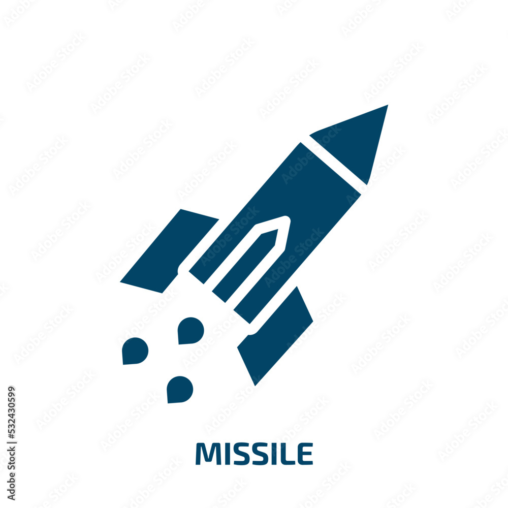 missile icon from army and war collection. Filled missile, rocket, launch glyph icons isolated on white background. Black vector missile sign, symbol for web design and mobile apps missile icon from army and war collection. Filled missile, rocket, launch glyph icons isolated on white background. Black vector missile sign, symbol for web design and mobile apps