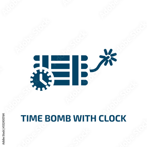 time bomb with clock icon from army and war collection. Filled time bomb with clock, bomb, business glyph icons isolated on white background. Black vector time bomb with clock sign, symbol for web