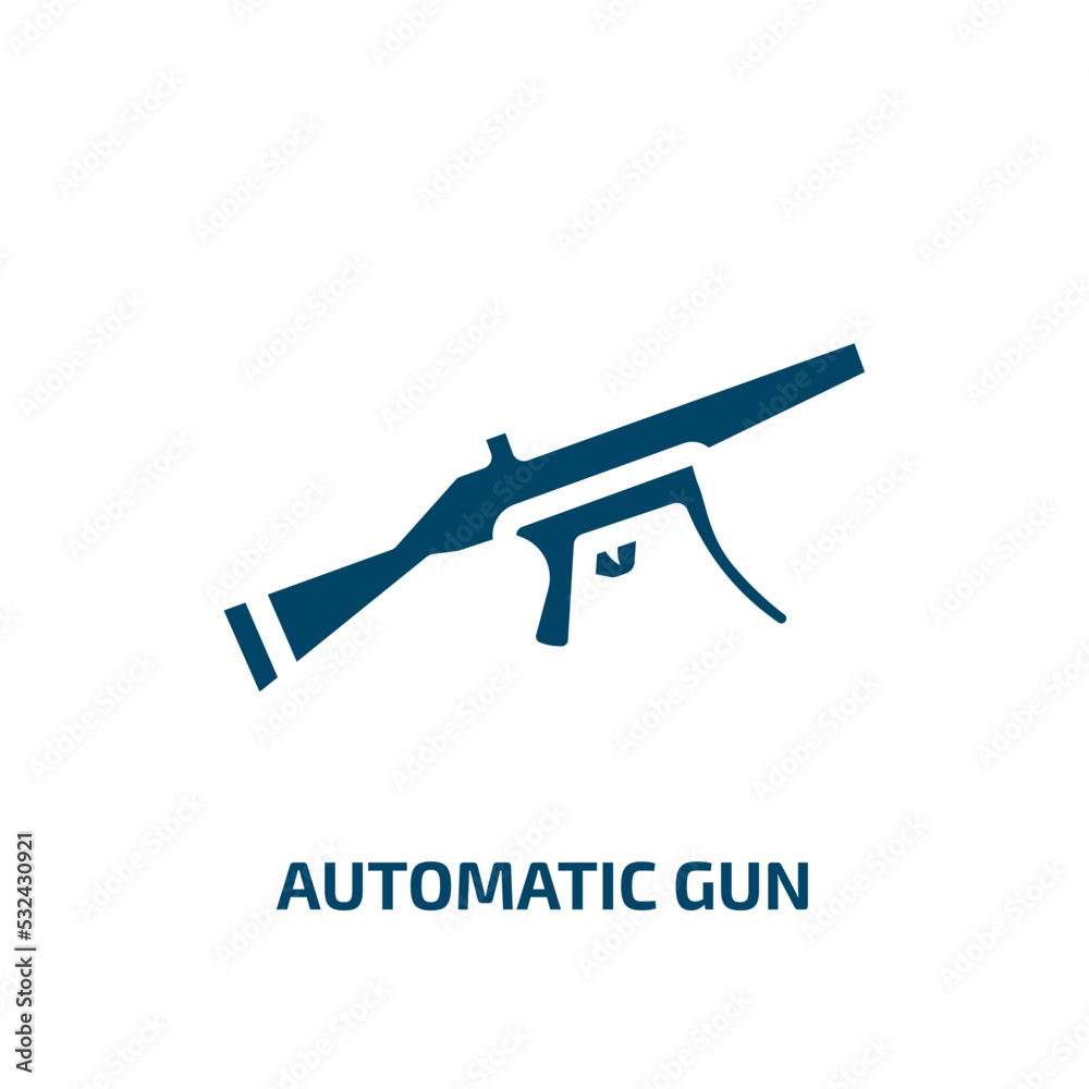 automatic gun icon from army and war collection. Filled automatic gun, gun, danger glyph icons isolated on white background. Black vector automatic gun sign, symbol for web design and mobile apps automatic gun icon from army and war collection. Filled automatic gun, gun, danger glyph icons isolated on white background. Black vector automatic gun sign, symbol for web design and mobile apps