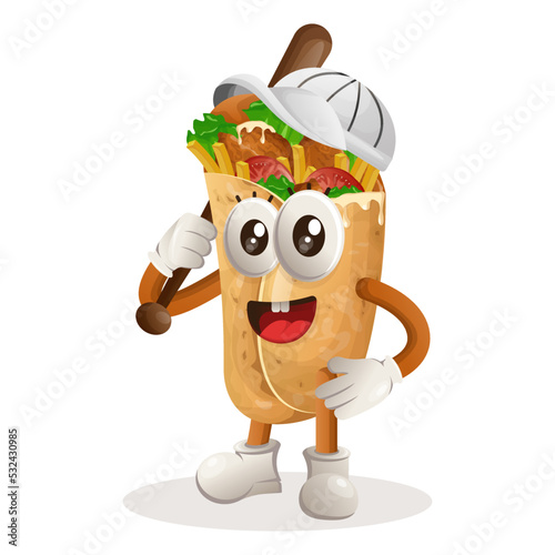 Cute burrito mascot playing baseball