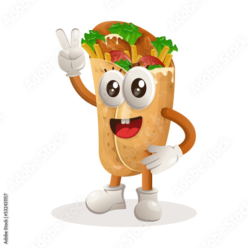 Cute burrito mascot with peace hand