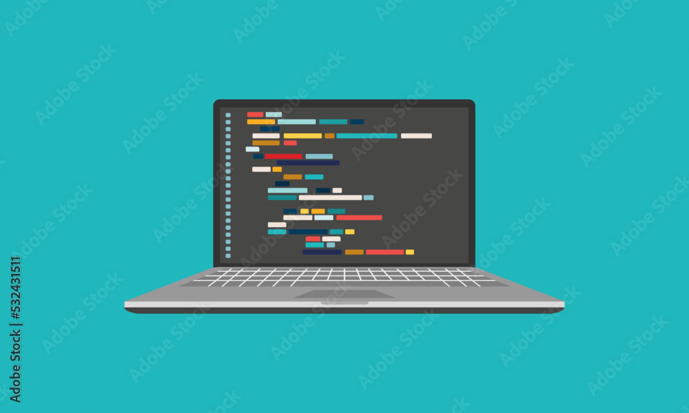 Сoding and programming software. Window laptop computer screen concept. Vector illustration. Сoding and programming software. Window laptop computer screen concept. Vector illustration.