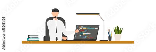 Сoding and programming software. Window laptop computer screen concept. Vector illustration.