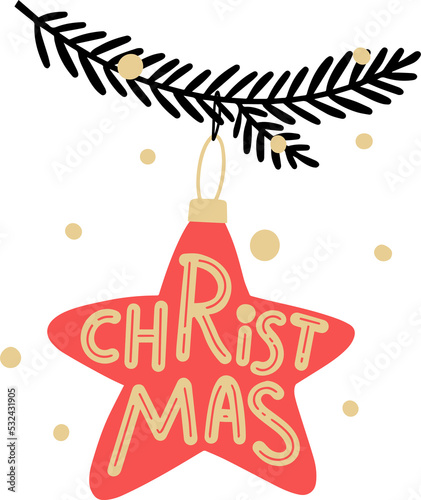 Christmas tree branch with red star