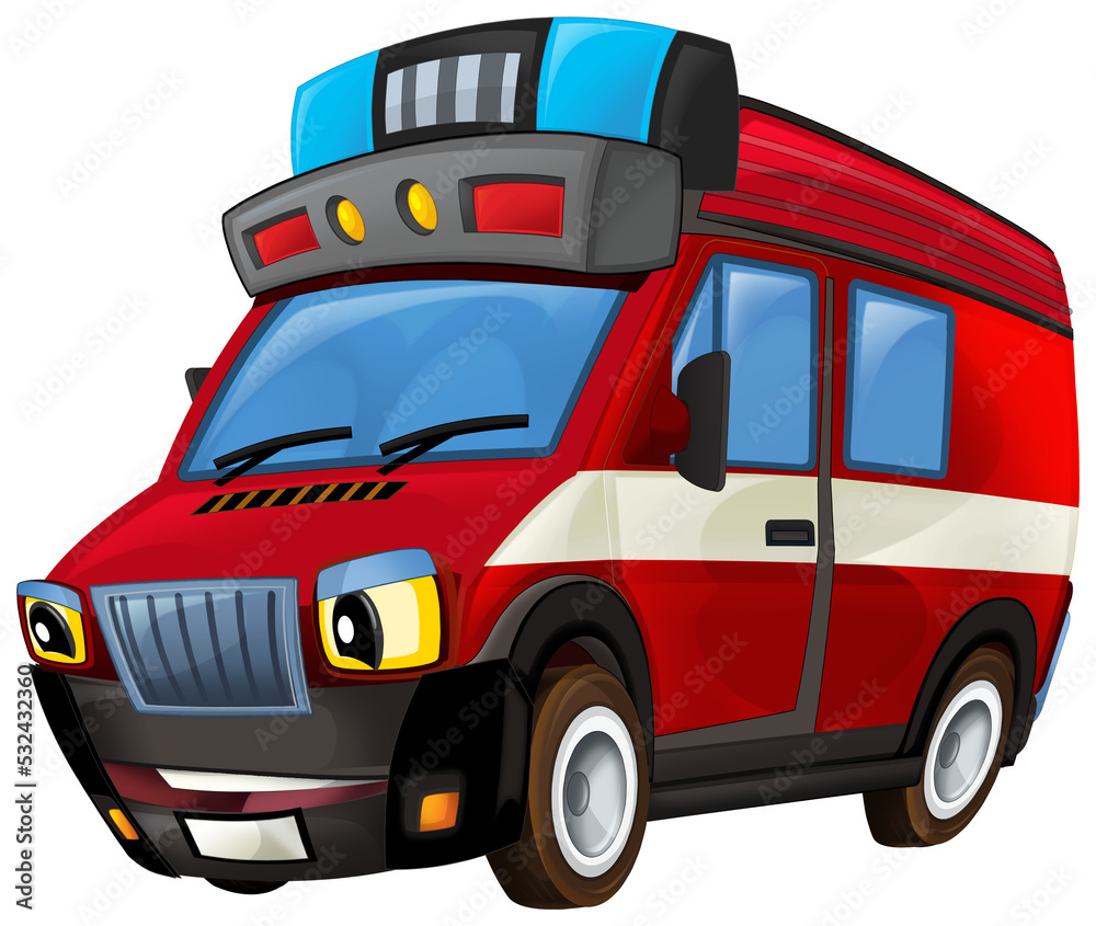 Fototapeta premium cartoon fireman car truck isolated illustration for children