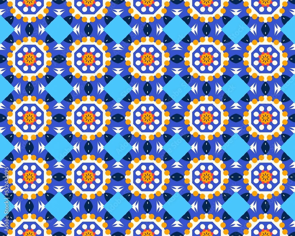 Fototapeta premium Geometric seamless abstract fabric Design with multicolor Pattern native tribal symmetrical Perfect