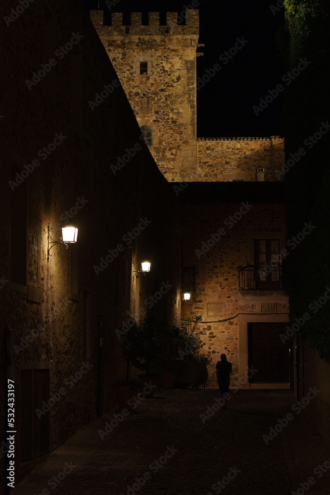 Old town at night, Cáceres, Extremadura, Spain