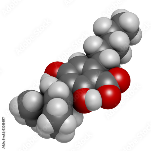 Cannabidiolic acid or CBDA cannabinoid molecule, 3D rendering. photo