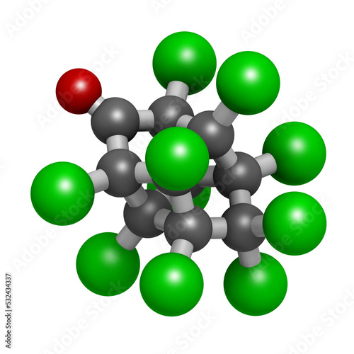 Chlordecone or kepone pesticide molecule, 3D rendering. photo