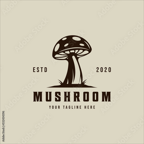 mushroom logo vector vintage illustration template icon graphic design. organic food sign or symbol for farm product with retro style