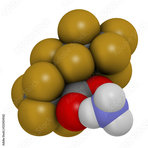 Ammonium perfluoro(2-methyl-3-oxahexanoate) molecule, also known as GenX or FRD-902, 3D rendering. photo