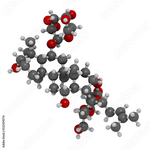 Ginsenoside Rg1 ginseng molecule, 3D rendering.