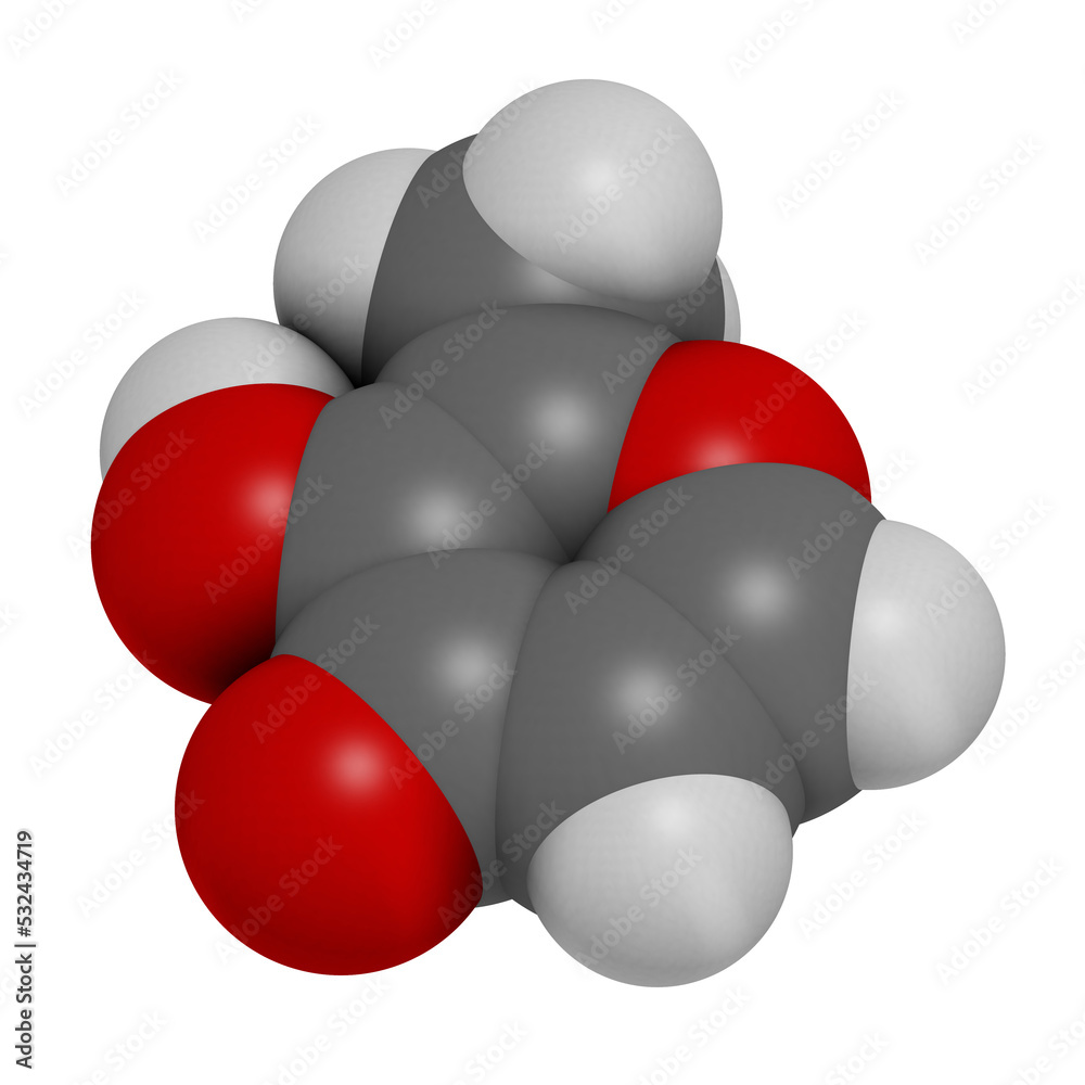 Maltol food additive molecule (E636), 3D rendering. Maltol food additive molecule (E636), 3D rendering.