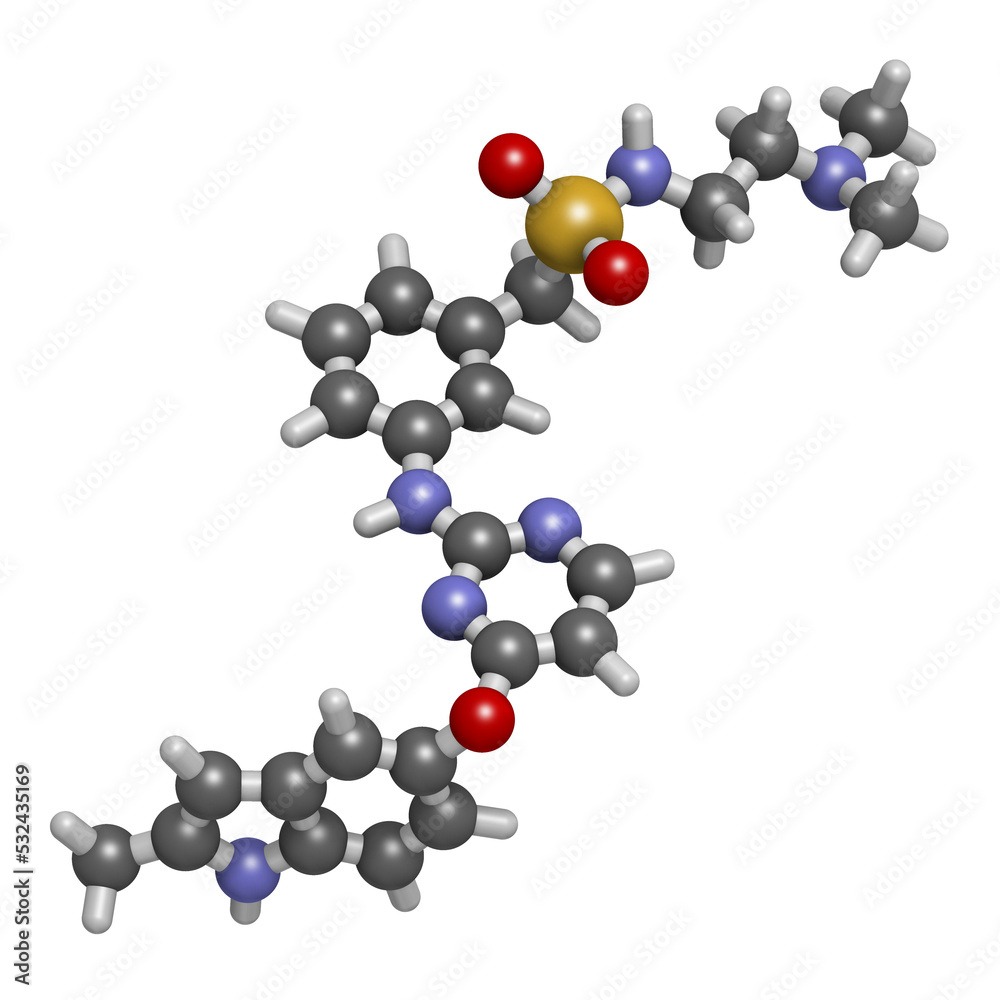 Surufatinib cancer drug molecule, 3D rendering. Surufatinib cancer drug molecule, 3D rendering.