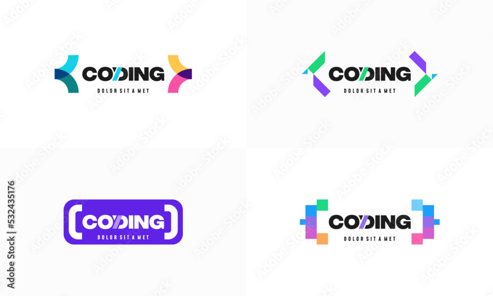 Photo & Art Print Set of Coding logo designs template, Modern code logo ...