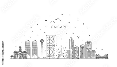 Outline Calgary Canada City Skyline with Modern Buildings