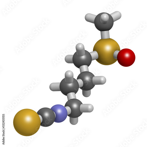 Sulforaphane cruciferous vegetable molecule, 3D rendering. photo