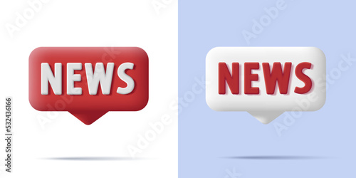 3d bubble with news logo sign, red and white, cartoon 3d style