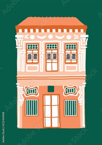 Illustration of a Traditional Southeast Asian Peranakan House