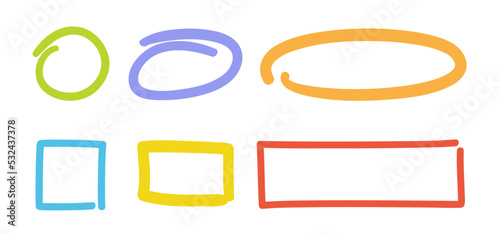 Colorful simple outlined elements on white. Hand drawn simple doodles. Set of freehand sketchy objects. Freehand art. Colored illustration