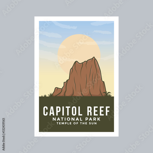 Capitol reef National Park poster  illustration design. Temple of the sun illustration design.