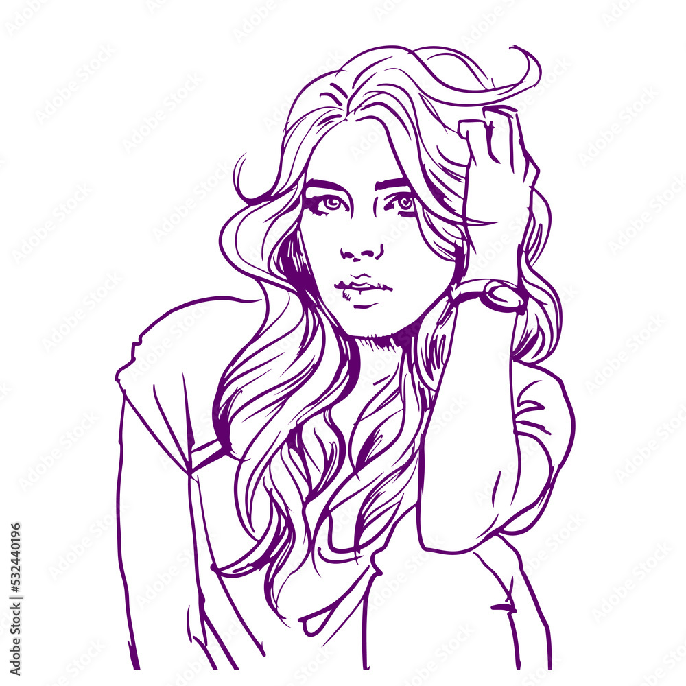 sketch of a girl with long hair vector for card decoration background sketch of a girl with long hair vector for card decoration background