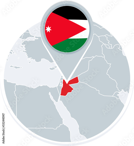 Jordan map and flag, map icon with highlighted Jordan photo