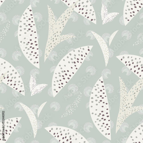 Abstract leaves seamless vector pattern. Modern foliage repeating contemporary background. Neutral folk art leaf backdrop Use for fabric, wallpaper, home decor.