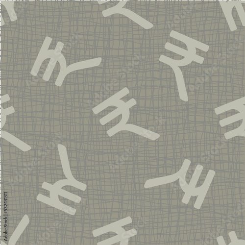 Indian rupee symbol vector pattern seamless background. Beige monochrome backdrop with tossed currency icons. Finance repeat. Graphic resource. All over print for money,business, economy